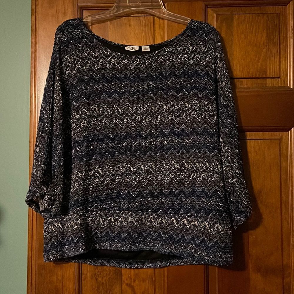 Cato Navy Blue White Chevron‎ Knit Dolman Sleeve Blouse XL